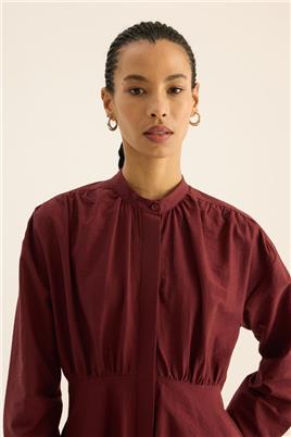 Kırışık Dokulu Elbise Bordo