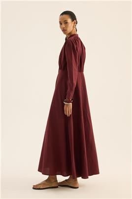 Kırışık Dokulu Elbise Bordo