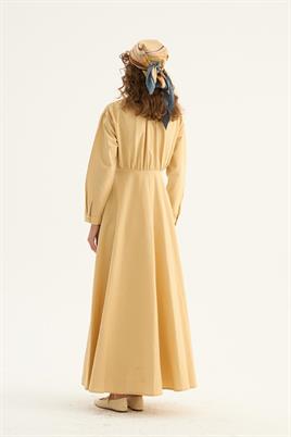 Kırışık Dokulu Elbise Sarı