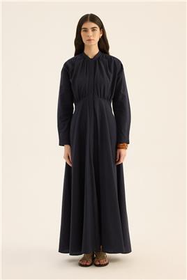 Kırışık Dokulu Elbise Lacivert