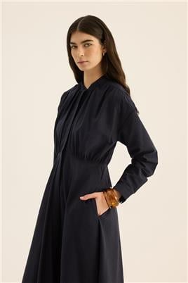 Kırışık Dokulu Elbise Lacivert