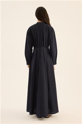 Kırışık Dokulu Elbise Lacivert