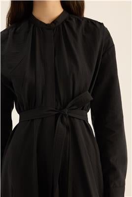 Kırışık Dokulu Elbise Siyah