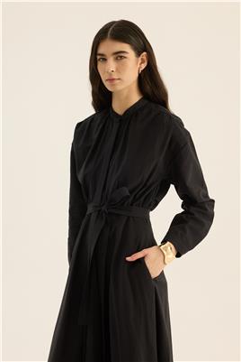 Kırışık Dokulu Elbise Siyah