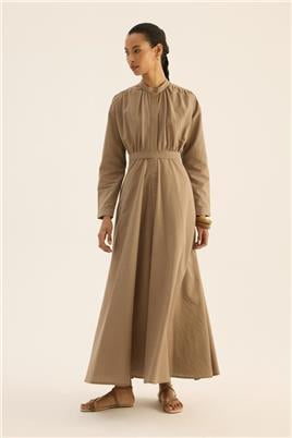 Kırışık Dokulu Elbise Vizon