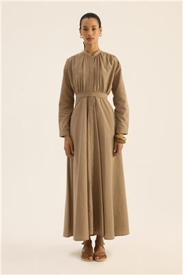 Kırışık Dokulu Elbise Vizon