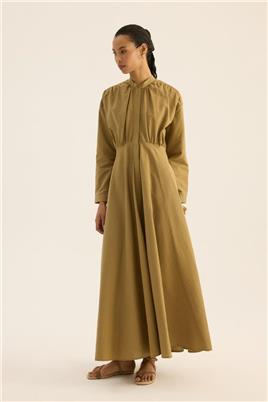 Kırışık Dokulu Elbise Zeytin Yeşili