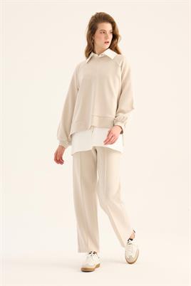 Kısa Modal Sweatshirt Taş