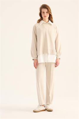 Kısa Modal Sweatshirt Taş