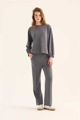 Kısa Modal Sweatshirt Koyu Gri