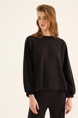 Kısa Modal Sweatshirt Siyah