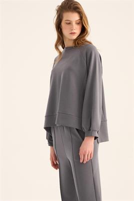 Kısa Modal Sweatshirt Koyu Gri