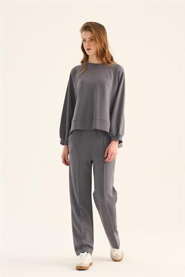 Kısa Modal Sweatshirt Koyu Gri