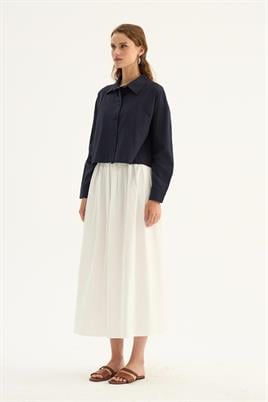 Kısa Poplin Gömlek Lacivert