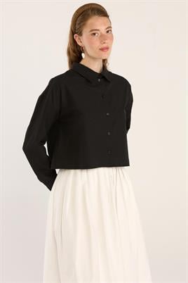 Kısa Poplin Gömlek Siyah