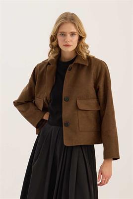 Kısa Süet Ceket Koyu camel