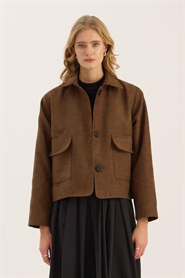 Kısa Süet Ceket Koyu camel
