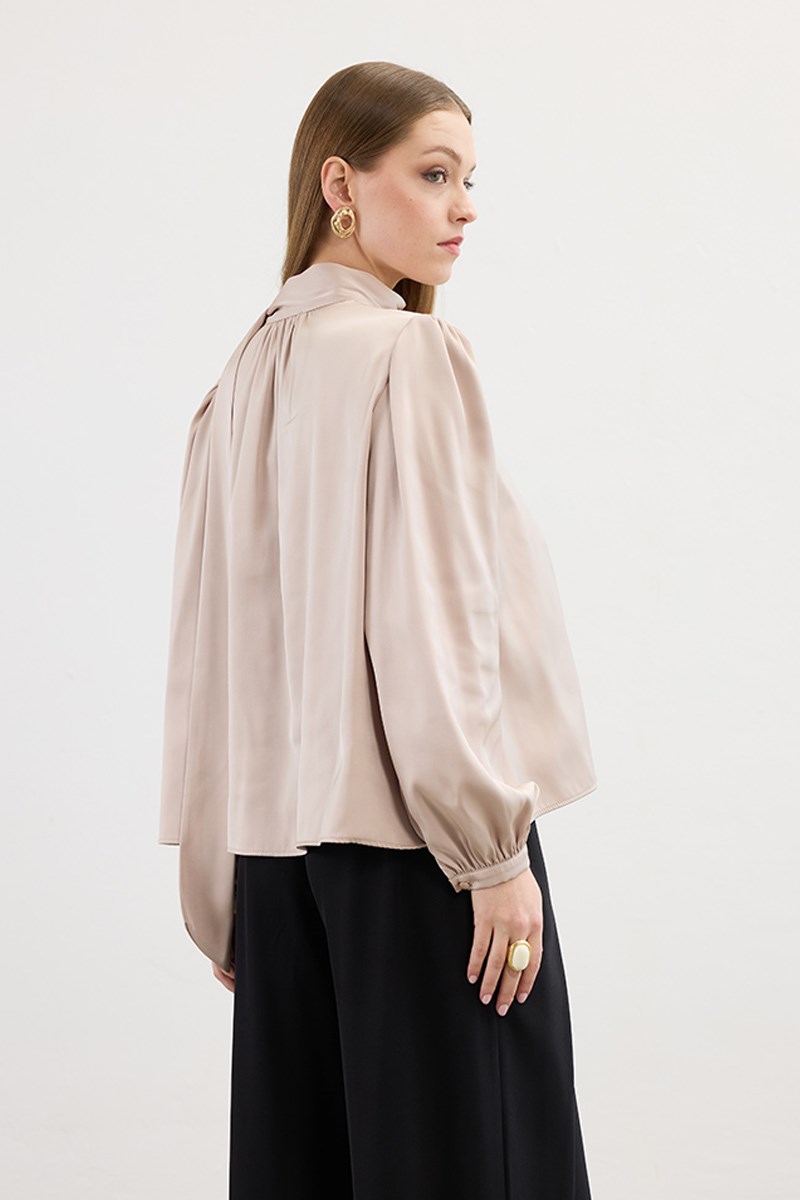 Klasik Saten Bluz Bej