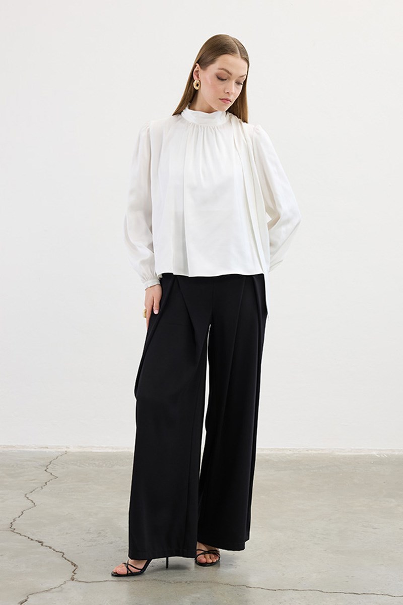 Klasik Saten Bluz Ekru