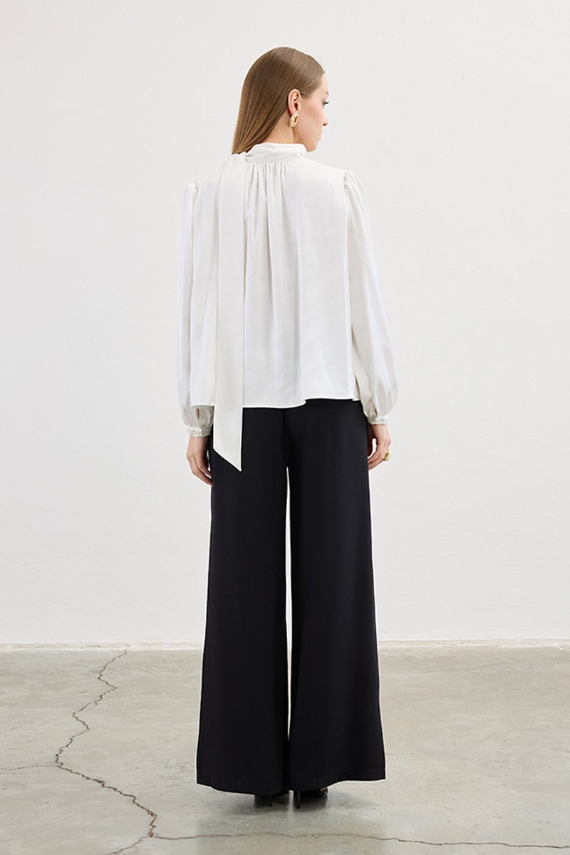 Klasik Saten Bluz Ekru