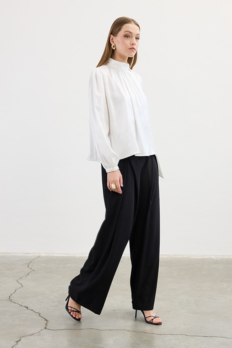 Klasik Saten Bluz Ekru