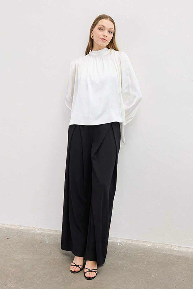 Klasik Saten Bluz Ekru