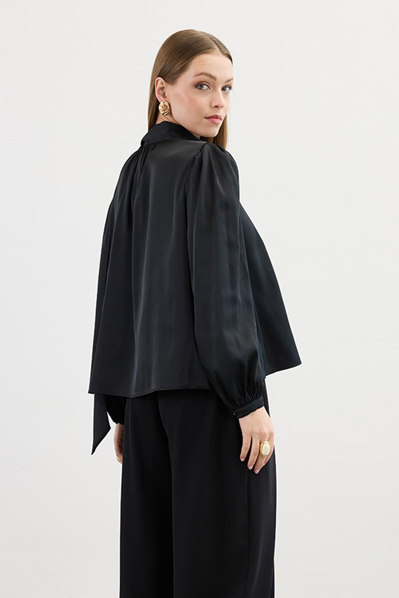 Klasik Saten Bluz Siyah