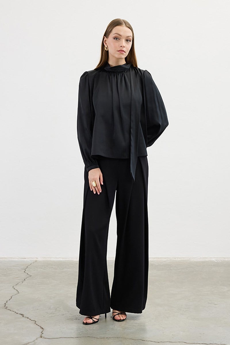 Klasik Saten Bluz Siyah