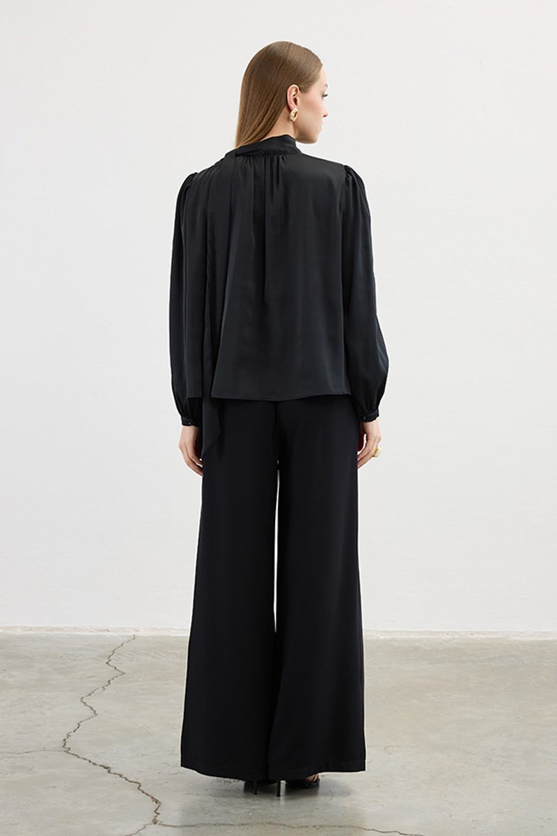 Klasik Saten Bluz Siyah