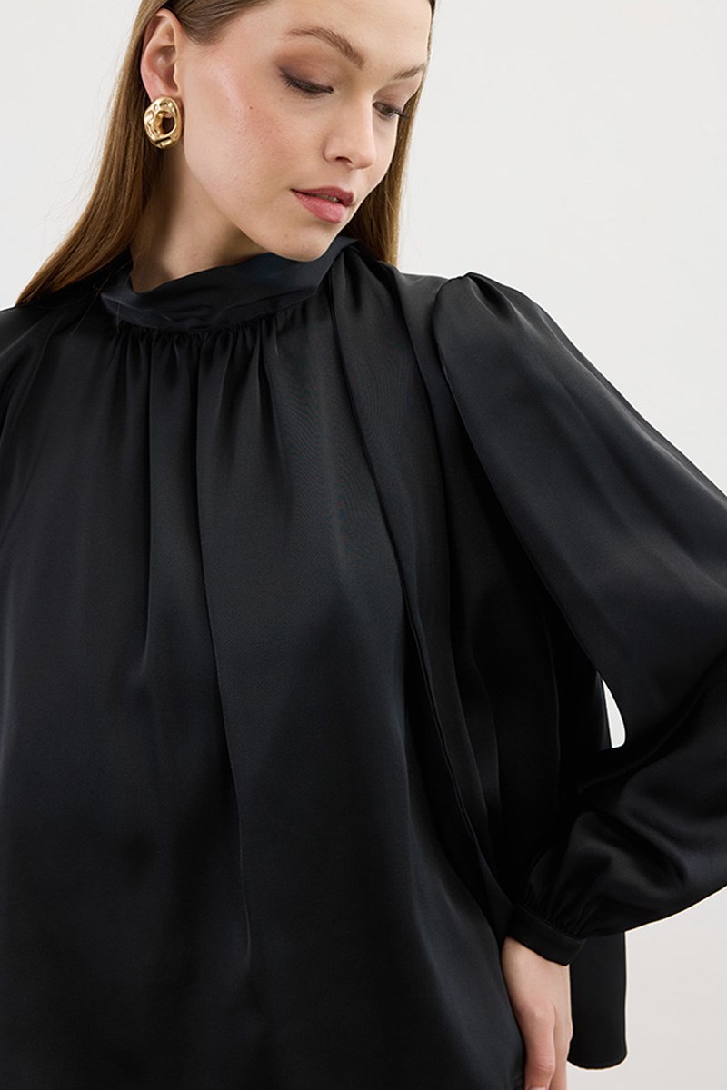 Klasik Saten Bluz Siyah