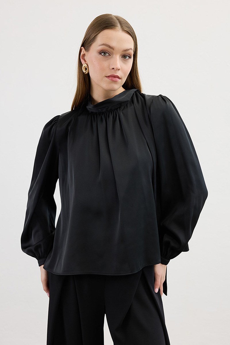 Klasik Saten Bluz Siyah