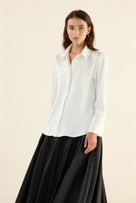 Klasik Saten Gömlek Ekru