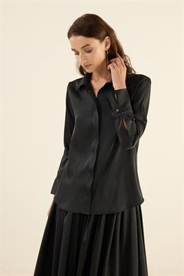 Klasik Saten Gömlek Siyah