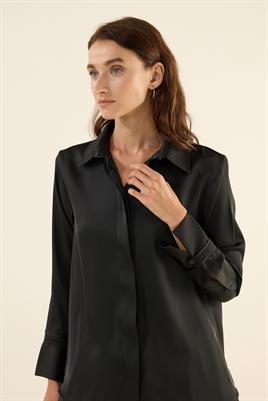 Klasik Saten Gömlek Siyah