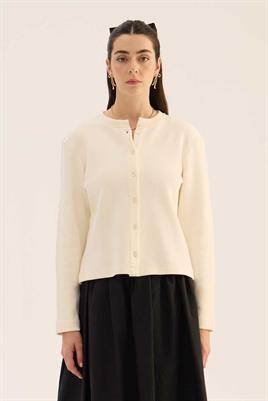 Klasik Triko Hırka Ekru