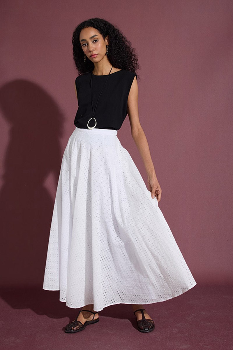 Kloş Kesim Brode Etek Ekru