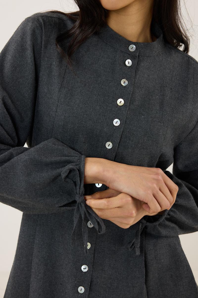 Kol Bağcıklı Kalın Gömlek Antrasit