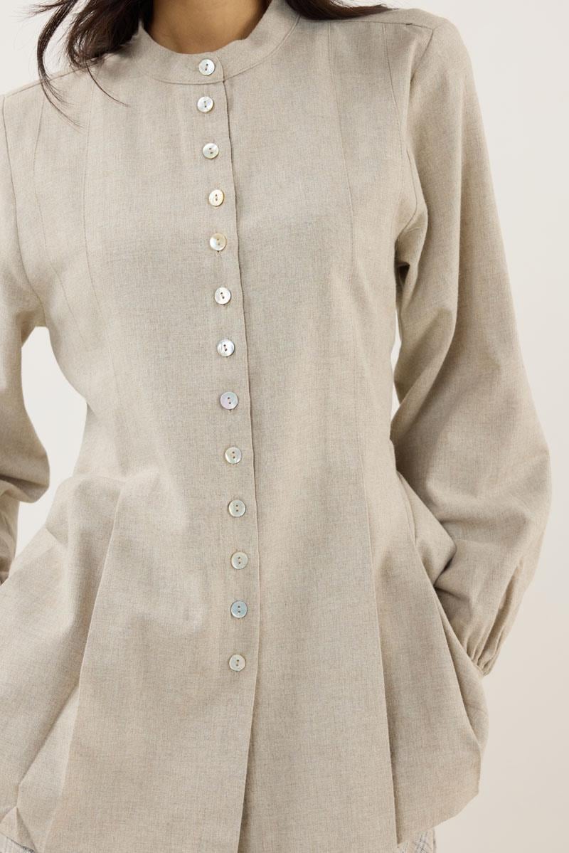 Kol Bağcıklı Kalın Gömlek Bej