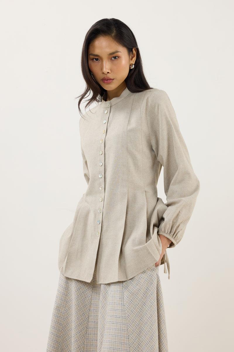 Kol Bağcıklı Kalın Gömlek Bej