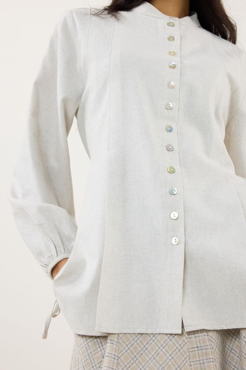 Kol Bağcıklı Kalın Gömlek Ekru