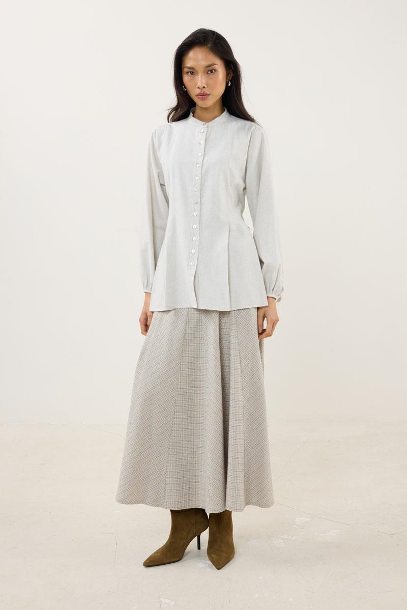 Kol Bağcıklı Kalın Gömlek Ekru