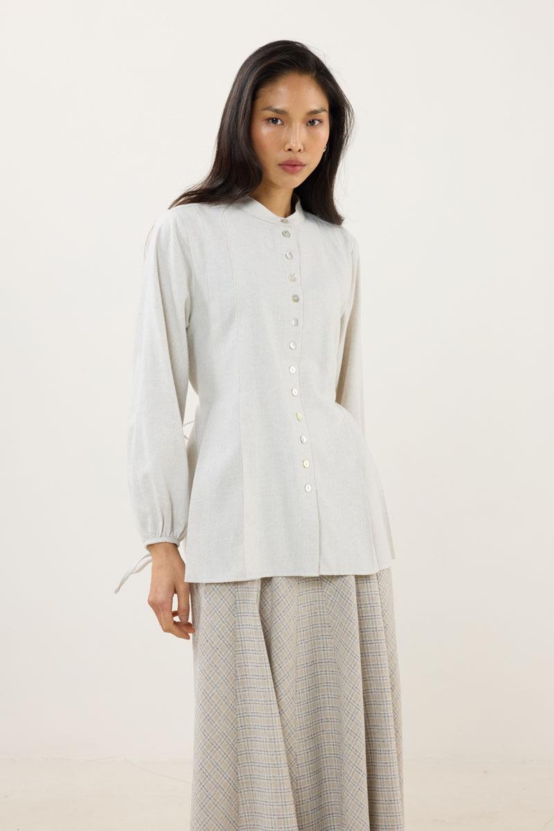 Kol Bağcıklı Kalın Gömlek Ekru