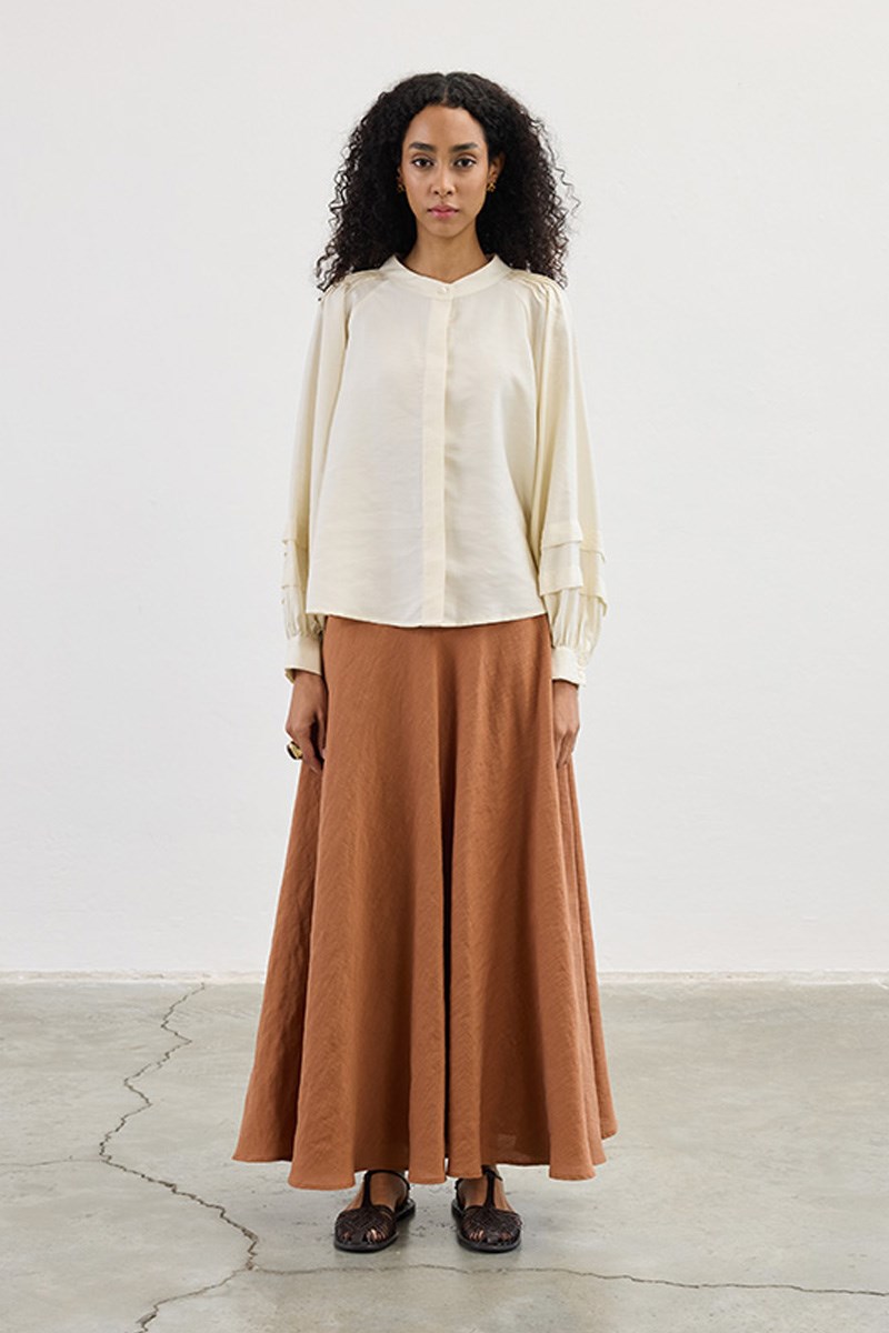 Kol Katmanlı Gömlek Ekru