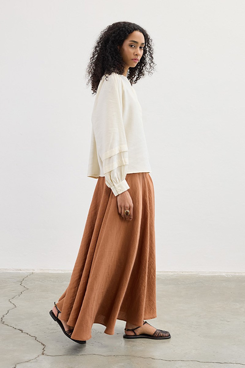 Kol Katmanlı Gömlek Ekru