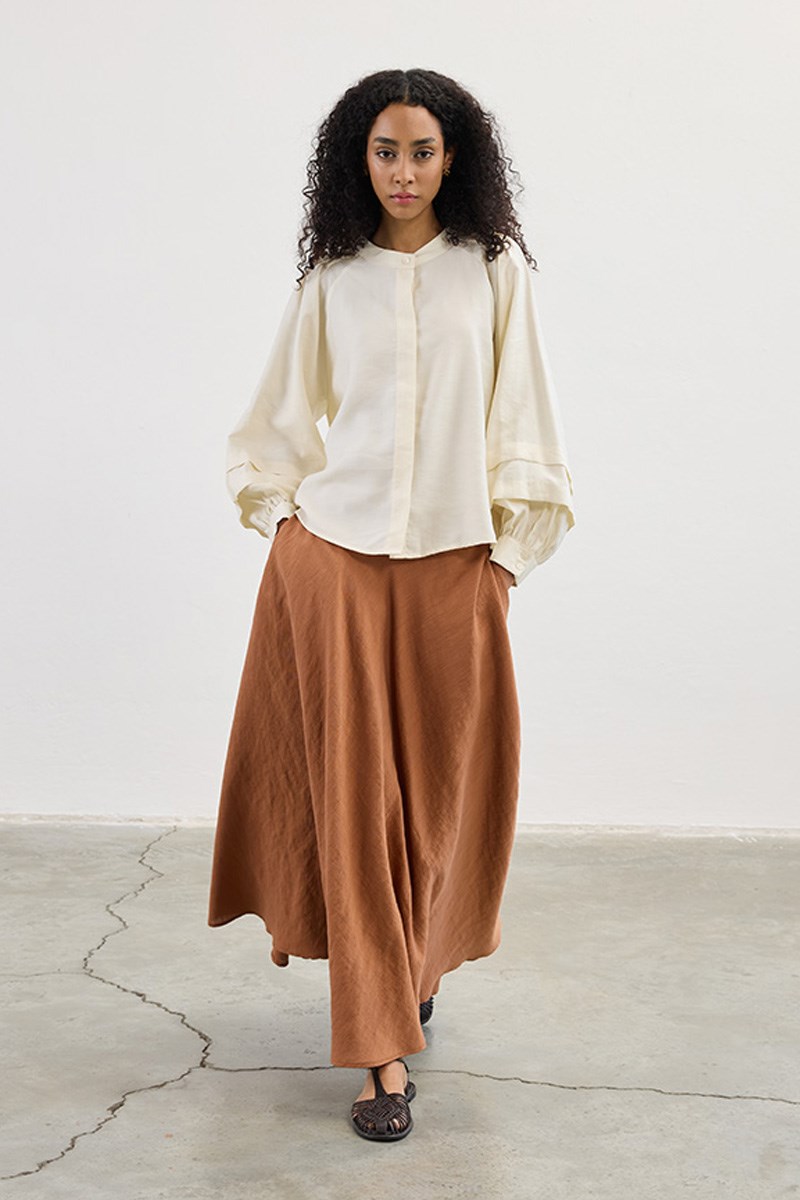 Kol Katmanlı Gömlek Ekru