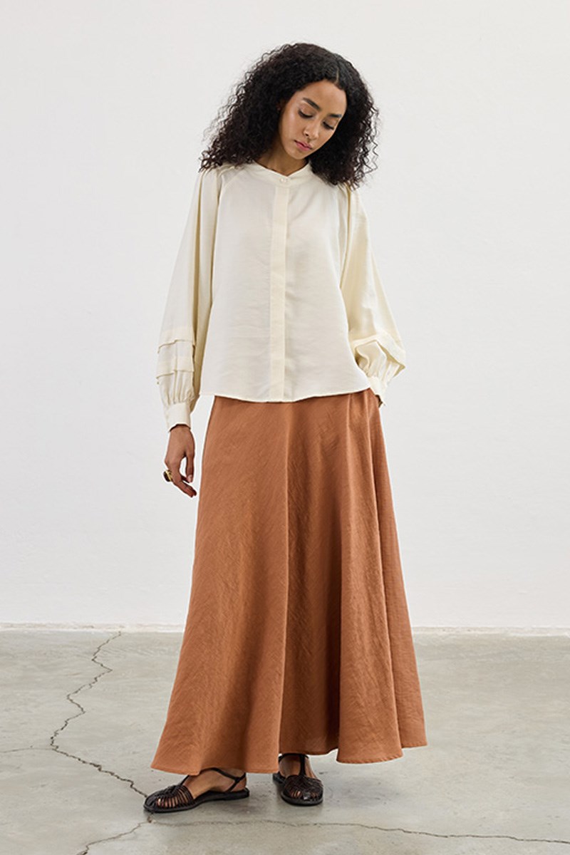 Kol Katmanlı Gömlek Ekru