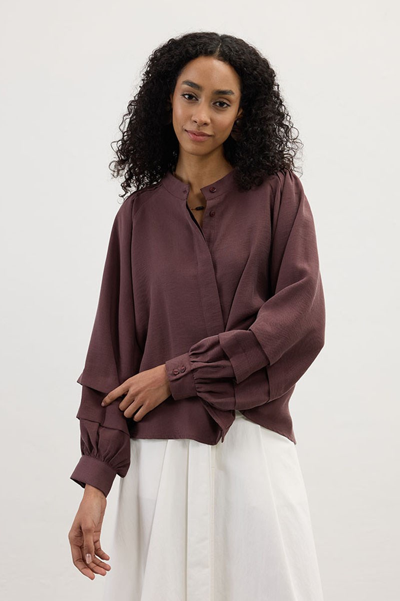 Kol Katmanlı Gömlek Mürdüm