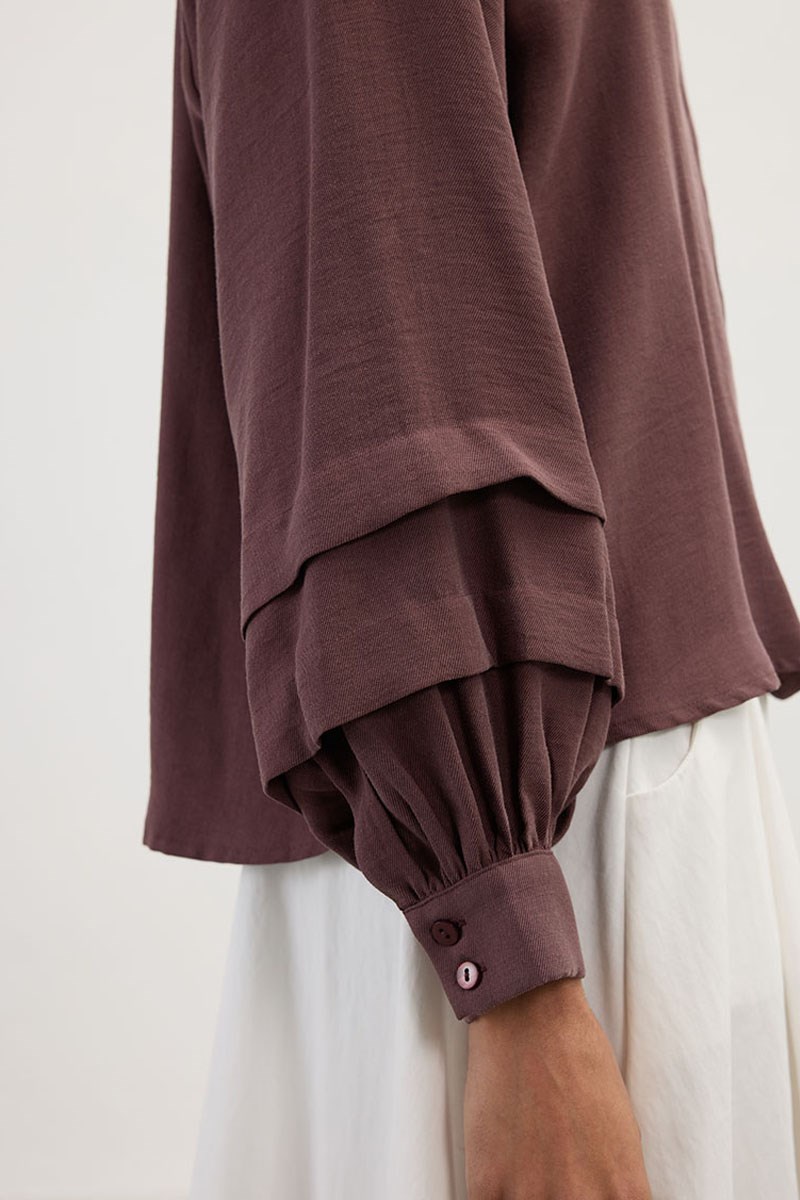 Kol Katmanlı Gömlek Mürdüm