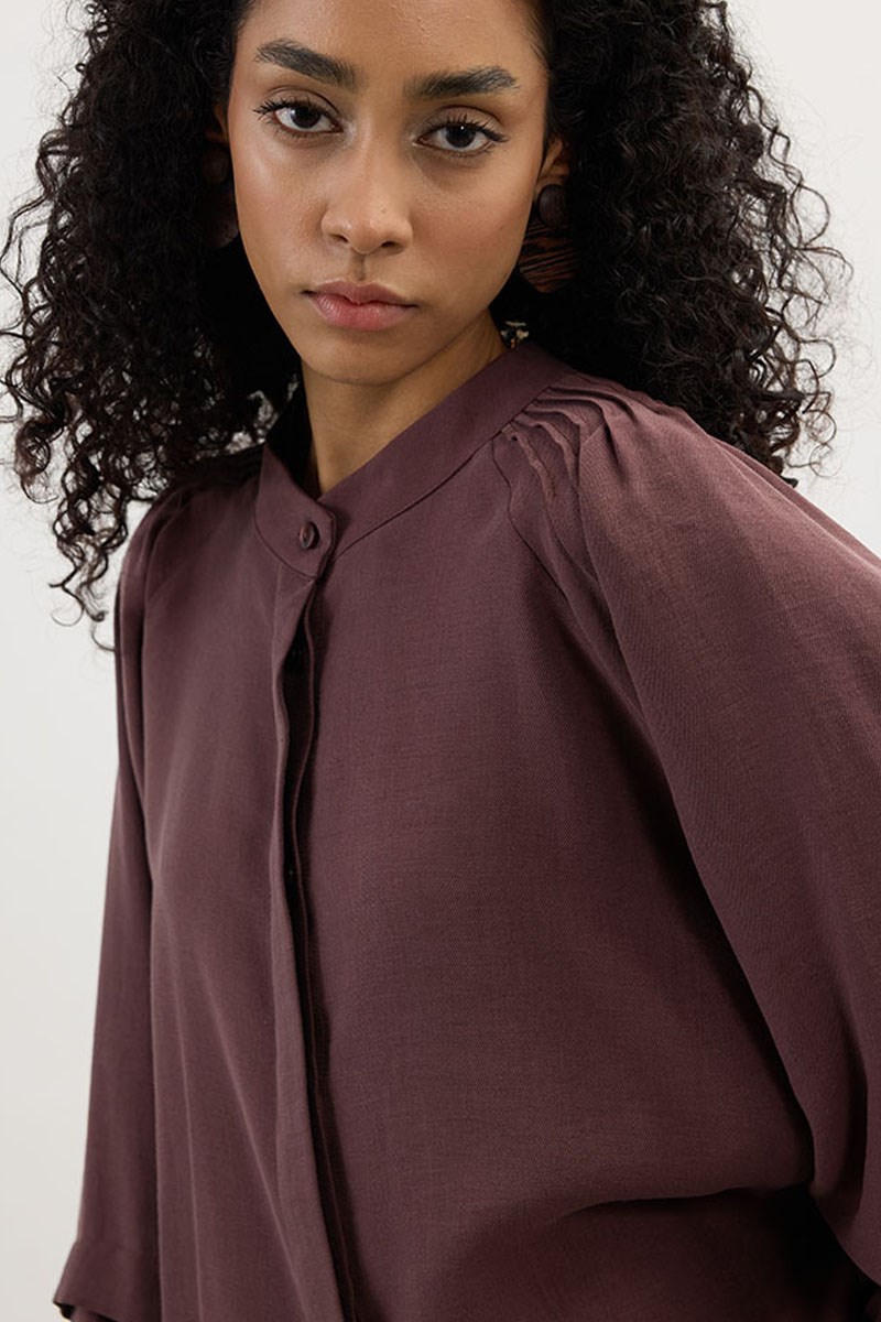 Kol Katmanlı Gömlek Mürdüm