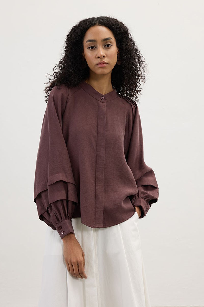 Kol Katmanlı Gömlek Mürdüm